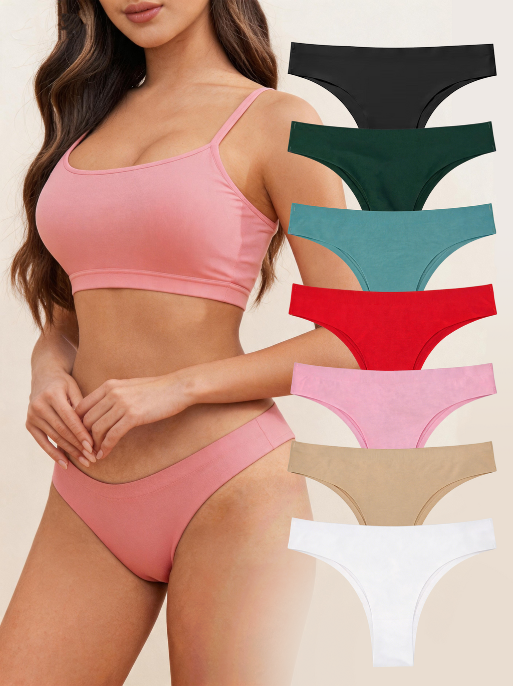 (7-color pack) Women's Seamless Partial Coverage Bikini Brazilian Briefs, Lightweight & Silky Underwear for Daily Wear