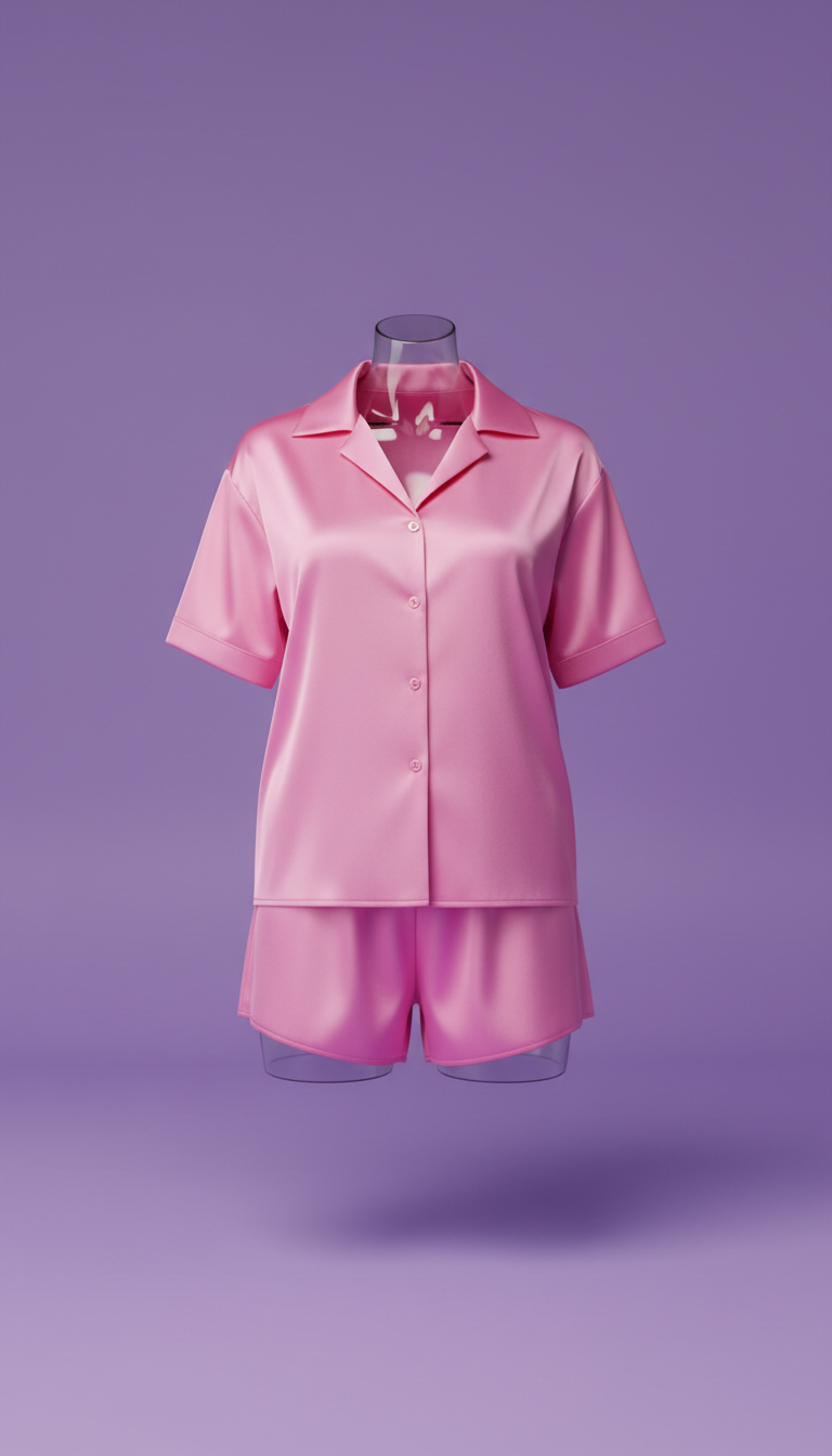 Satin Lounge Set With Pink Accents